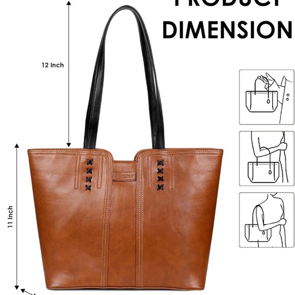 Large Faux Leather Tote Bag Women Satchel Shoulder Purse with Zipper - Picture 4 of 5